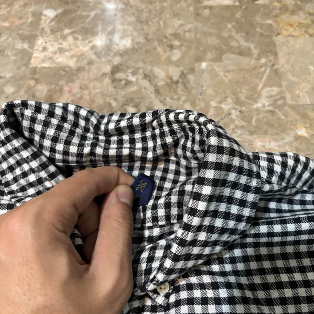 Polo Ralph Lauren Shirt Mens XL Black Classic Fit Gingham Oxford OCBD